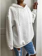 baratos Moletons e Sweatshirts Texturizados-moletom feminino com capuz, moda simples, trabalho, uso diário, casual, com capuz, patchwork, ajuste solto, manga comprida, preto, branco, cáqui, cinza, outono, inverno