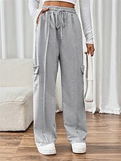 billiga breda ben och hög midja-Dam Joggingbyxor Kinesiska Mode Streetwear Fullängd Hög midja Slät Ficka Elastiskt midjeband Bekväm Mjuk Microelastisk Utomhus Gata Grå Höst Vinter Normal