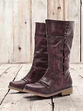 preiswerte Kampfstiefel-Burgunderrote, wandelbare Stiefel mit halbhoher Schafthöhe für Damen mit umklappbarem Schaft und Schnürdetail – vielseitiges Schuhwerk im Vintage-Stil für lässige und herbstliche Outfits