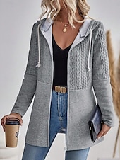 cheap Cardigans &amp; Outerwears-Women&#039;s Winter Jacket Coat Athleisure Holiday Daily Wear Fall Winter Regular Coat Regular Fit Stylish Casual Jacket Long Sleeve Solid Color Drawstring Full Zip Black White Gray
