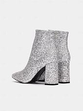 abordables Fête de la Vie Nocturne-bottines à paillettes argentées pour femmes avec talons compensés, étincelantes et chics pour les fêtes et les occasions spéciales