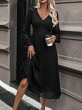 billige Arbeidskjoler-Dame Vanlig kjole Midikjole Netting Lapper Elegant Årgang V-hals Langermet Svart Blå Farge