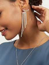 お買い得  レディースイヤリング-ジルコンクリスタル付きのエレガントなロングダングルイヤリング - 女性用の軽量合金ステートメントジュエリー。夜のイベントやパーティーに最適です。