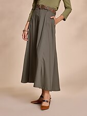 economico Gonne semplici-gonna lunga con cintura tascabile in tencel