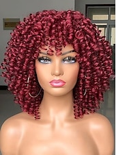 abordables Perruques de qualité supérieure-perruques afro bouclées pour femmes noires perruque courte bouclée avec frange boucles crépues cheveux bouclés perruques synthétiques pour femmes afro-américaines