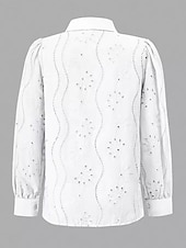 economico Top in Pizzo-Top Elegante in Pizzo Bianco da Donna con Occhielli Blusa Casual Monocromatica in Pizzo Maniche Lanternina Maniche Lunghe Top Classici Collo Camicia Quotidiano Romantica Petite Estate Vacanze Bianco