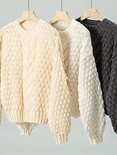 economico Pullover e top-Per donna Felpa Moda Tinta unica Grosso Girocollo Intrecciato Manica lunga Maglie lunghe Maglia Ufficio Bianco Beige Autunno Inverno