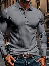  Per uomo Maglia da golf Polo da Golf Casuale Lavoro Bavero Manica Lunga Essenziale Moderno Semplice Bottoni Primavera & Autunno Vestibilità regolare Bianco Maglia da golf