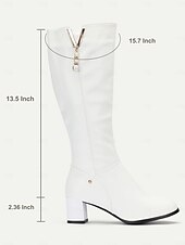 cheap Fashion Boots-Women&#039;s White Knee-High Boots with Pearl Detailing - Elegant Footwear for Winter, Office, and Special Occasions