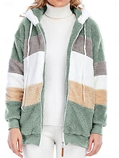 preiswerte Puffers &amp; Parka-Damen Fleecejacke Teddy-Mantel Hoodie Jacke warm halten Atmungsaktiv Zip Tasche Innenfutter aus Fleece Brautkleider schlicht Streetstyle Farbblock Urlaub Strasse Freizeitskleidung Ausgehen