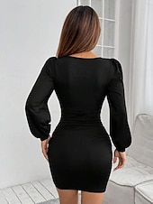 ieftine Rochie neagră pentru femei-Pentru femei Rochie neagra Rochie Mini Zdrobit Elegant Casual În V Manșon Lung Negru Roz Îmbujorat Roșu-aprins Culoare