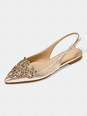 cheap Casual-Women&#039;s Gold Embellished Pointed Toe Slingback Flats with Crystal Detailing - Luxurious Bridal Shoes for Weddings and Special Events