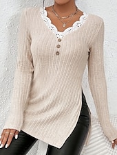 preiswerte Spitzenoberteile-Damen Weiße Elegante Spitzen Tops Loch Bluse Stylisch Modern Einfarbige Spitze Lange Ärmel Lange Tops V-Ausschnitt Arbeit Täglich Romantische Petite Tops Sommer Urlaub Trag Weiß Frühling Herbst