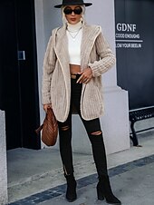 cheap Sherpa Jackets-Women&#039;s Sherpa Jacket Teddy Coat Warm Zipper Pocket Fashion Casual Plain Work Open Front Turndown Loose Fit Long Sleeve Outerwear Black Red Gray Fall Winter