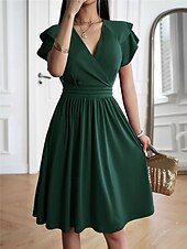 voordelige midi-zwarte jurk-Dames Mini-jurk Zwarte jurk Afstudeerjurk Casual jurk A lijn jurk Streetwear Basic Casual Vakantie Straat Feestdagen Normale pasvorm Korte mouw V-hals Zwart Bordeaux Marineblauw blauw Zomer