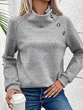 billige Teksturert hettegensere og sweatshirt-designergenser for kvinner mote moderne ensfarget jobb med turtleneck knapper løs passform langermet svart beige grå høst vinter