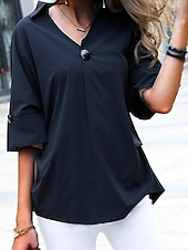 preiswerte Damen Arbeitsoberteile-Damen Bluse stylisch modern Halbarm Hemdkragen Arbeit schwarz weiß blau Frühling Herbst