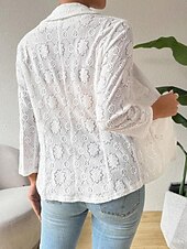 preiswerte Blazer &amp; Anzüge-Damen Jacke Alltagskleidung Spitze Feste Farbe Windundurchlässig Vintage Regular Fit Oberbekleidung Langarm Frühling Weiß S