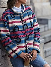 billiga Blazers och kostymer-Dam Vinterkappa Fritids- Helgdag Dagliga kläder Höst Vinter Normal Täcka Hög krage Normal Stylish Ledigt Jacka Långärmad Geometrisk Slimmad passform Blå