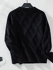 abordables Couleurs unies-Femme Pull Chandail Décontractées Couleur unie Géométrique Col Ras du Cou Tricoté manche longue Hauts longs Tricoter Travail Noir Beige Automne Hiver