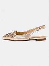 cheap Casual-Women&#039;s Gold Embellished Pointed Toe Slingback Flats with Crystal Detailing - Luxurious Bridal Shoes for Weddings and Special Events