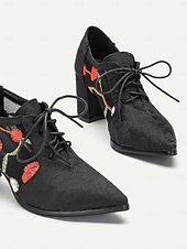 billige Block Heels-kvinners vintage-stil svarte blomsterbroderte blondehæler - perfekt for formelle arrangementer og kveldsklær