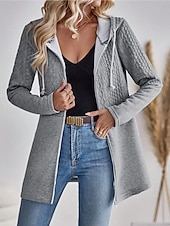 cheap Cardigans &amp; Outerwears-Women&#039;s Winter Jacket Coat Athleisure Holiday Daily Wear Fall Winter Regular Coat Regular Fit Stylish Casual Jacket Long Sleeve Solid Color Drawstring Full Zip Black White Gray
