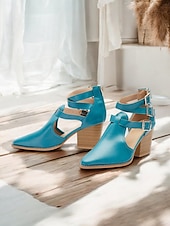 billiga Block Heels-Dam Klackar Utomhus Dagligen Blockera hälen Spetsig tå Ledigt Minimalism Imitationsläder Spänne Blå Brun