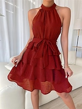 cheap Mini Black Dress-Women&#039;s Mini Dress Graduation Dress Casual Dress Summer Dress Plain Dress Streetwear Basic Casual Vacation Street Holiday Regular Fit Sleeveless Halter Neck Black Red Blue Purple Summer