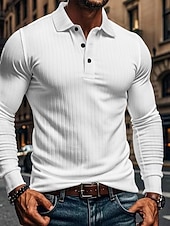  Per uomo Maglia da golf Polo da Golf Casuale Lavoro Bavero Manica Lunga Essenziale Moderno Semplice Bottoni Primavera & Autunno Vestibilità regolare Bianco Maglia da golf