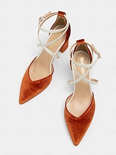 preiswerte Halbformell-schicke zweifarbige Damen-Pumps mit Fesselriemchen - elegantes Wildleder-Finish in gebranntem Orange und Creme, perfekt fürs Büro und Abend-Outfit