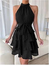 cheap Mini Black Dress-Women&#039;s Mini Dress Graduation Dress Casual Dress Summer Dress Plain Dress Streetwear Basic Casual Vacation Street Holiday Regular Fit Sleeveless Halter Neck Black Red Blue Purple Summer