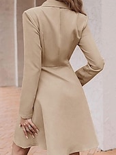 levne Pracovní šaty-dámské malé černé šaty blejzr šaty elegantní pracovní minišaty knoflíková klopa dlouhý rukáv hladký regular fit černá modrá khaki jaro podzim s m l xl