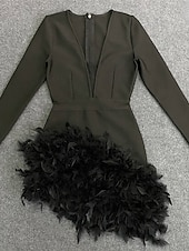 cheap Homecoming Dresses-Sheath Homecoming Dresses Elegant Dress Holiday Homecoming Short / Mini Long Sleeve V Neck Polyester with Feather  dress to impress 2025
