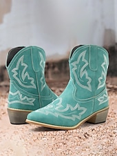 billiga Cowboy &amp; Western Boots-Dam Stövlar Cowboystövlar Utomhus Semester Dagligen Ankelstövlar Broderad Platt klack Rundtå bohemliv Semester Vintage Imitationsläder Elastiskt band Svart Röd Grön