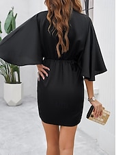 ieftine Rochie neagră pentru femei-Pentru femei Rochie neagra Rochie Mini Zdrobit Epocă Casual În V Manșon Jumate Negru Alb Trifoi Culoare