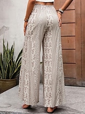 baratos perna larga e cintura alta-Mulheres Calças Moda Roupa de rua Comprimento total Cintura Alta Côr Sólida Bloco de cor Bolsos Com Laço Conforto Respirabilidade Macio Micro-Elástica Férias Rua Diário Adamascado Preto Vermelho Azul