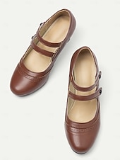 billige 1950-talls retro-Kvinne Vintage Gatsby Brune Mary Jane Hæler med Brogue Detaljer Komfortable Mid Hæl Sko Retro-Inspirerte Antrekk