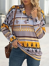 abordables Boutique Graphique Sweatshirts &amp; Hoodies-Femme Géométrique Décontractées manche longue Col Ras du Cou Quotidien Jaune Rose Claire Bleu Vert Automne Hiver