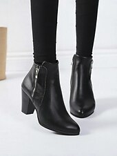 cheap Vintage Boots-Women&#039;s Brown Faux Leather Ankle Boots with Side Zipper and Block Heel - Vintage Style for Casual and Dressy Occasions