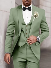 billige Bryllupsdrakter-Menn Bryllup drakter Med hakk Salvie Mørkegrønn Fest Kjoler Ensfarget Skreddersydd 3 deler sett Enkelt Brystet To-knapp