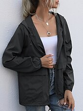 billiga aktiv jacka-Dam Kappa Fritids- Dagliga kläder Vår Höst Normal Täcka Hög krage Normal Vattentät Stylish Ledigt Jacka Långärmad Ensfärgat Snörning Svart Vin Mörk Marin