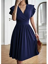 voordelige midi-zwarte jurk-Dames Mini-jurk Zwarte jurk Afstudeerjurk Casual jurk A lijn jurk Streetwear Basic Casual Vakantie Straat Feestdagen Normale pasvorm Korte mouw V-hals Zwart Bordeaux Marineblauw blauw Zomer