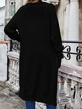 preiswerte Strickjacken und Oberbekleidung-Damen Pullover Jacke Stilvoll Feste Farbe Öffnung vorne Tasche Fledermaus Ärmel Langarm Lange Oberteile Stricken Arbeit Schwarz Wein Herbst Winter