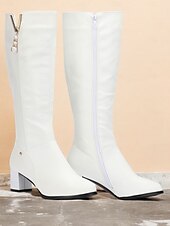 cheap Fashion Boots-Women&#039;s White Knee-High Boots with Pearl Detailing - Elegant Footwear for Winter, Office, and Special Occasions
