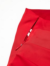 economico Abiti da festa-abito lungo in raso rosso con orlo a peplo, solido, per feste/invitati a nozze, per stupire 2024
