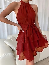 cheap Mini Black Dress-Women&#039;s Mini Dress Graduation Dress Casual Dress Summer Dress Plain Dress Streetwear Basic Casual Vacation Street Holiday Regular Fit Sleeveless Halter Neck Black Red Blue Purple Summer