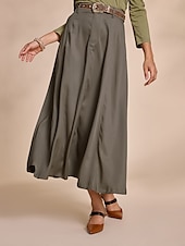economico Gonne semplici-gonna lunga con cintura tascabile in tencel