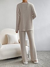 cheap Pajama-setter-Women&#039;s Loungewear Pajama Set Simple Home V Neck Long Sleeve Pullover Pant Spring Fall Black Blue Home Outfits