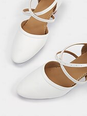abordables Chaussures de danses latines-chaussures de danse en similicuir blanc avec bride croisée et boucle – talons de danse de salon et latine pour femmes
